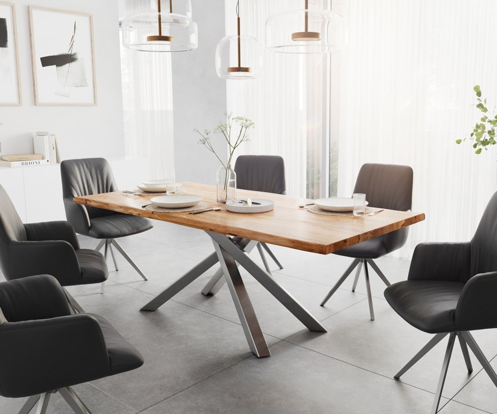 Jedálenský stôl Edge 200x100 akácia prírodná krížová podstava obdĺžnik