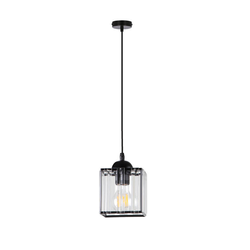 Závesná lampa Glassia čierna 1X40 E27 čierne tienidlo + číre kryštály