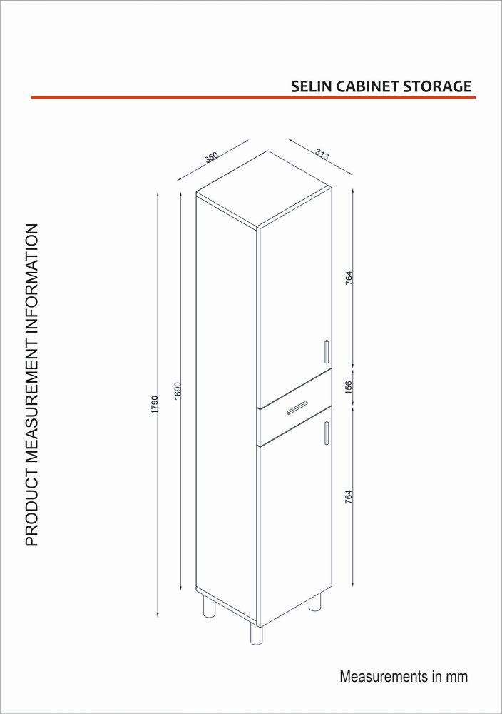 Kúpeľňová skrinka Selin 2 Doors 1 Drawer