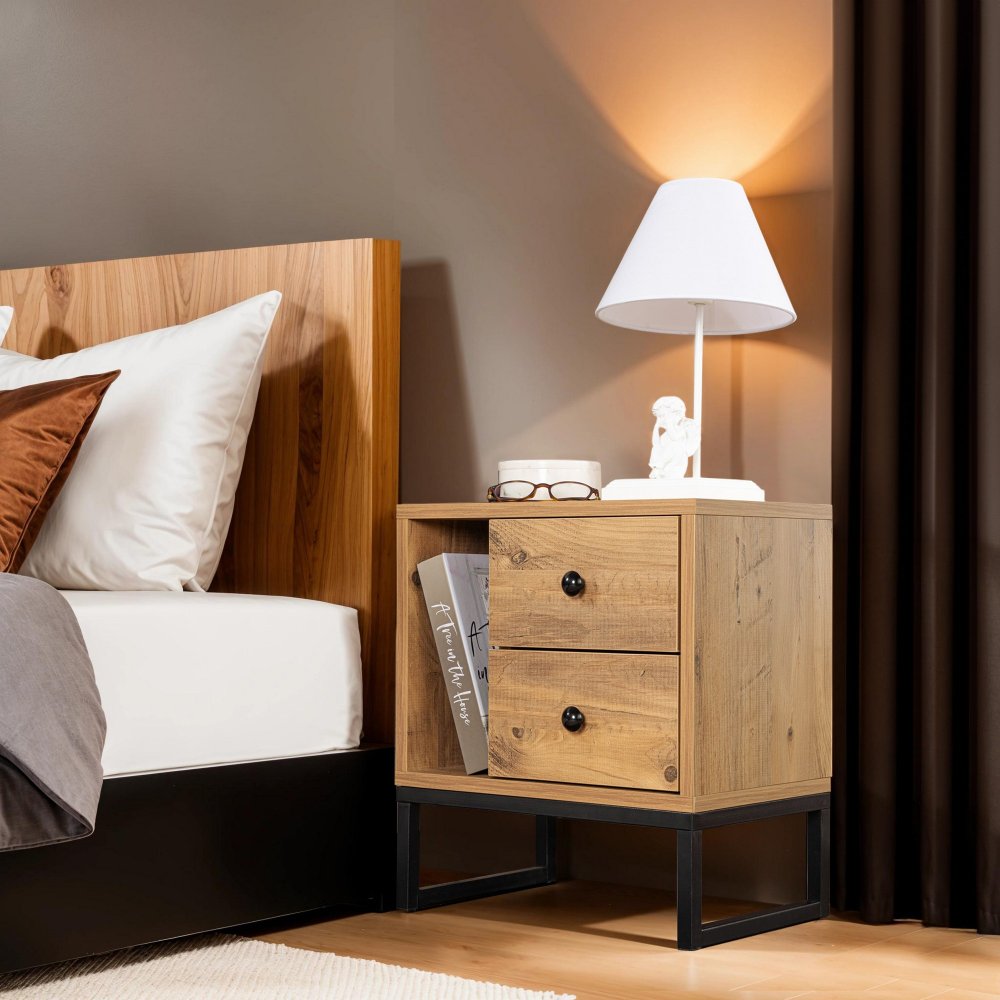 Nočný stolík Glimmer - Atlantic Pine, Black