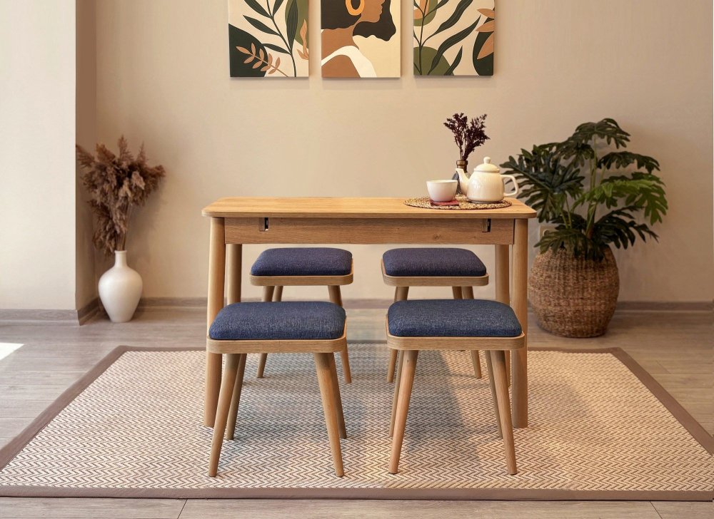 Jedálenský set s rozkladacím stolom a stoličkami (5 kusov) Vina Mini 05 1048 - Oak, Dark Blue