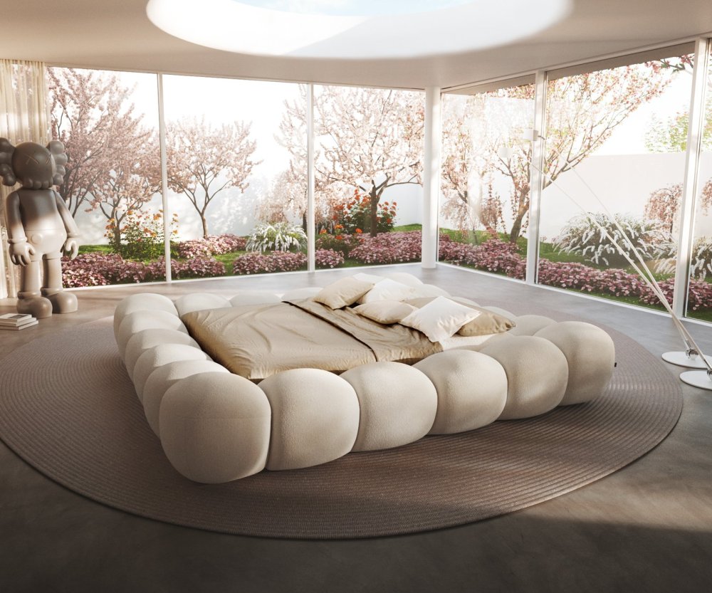 Čalúnená posteľ Perlla 180x200 cm bouclé krémovo biela