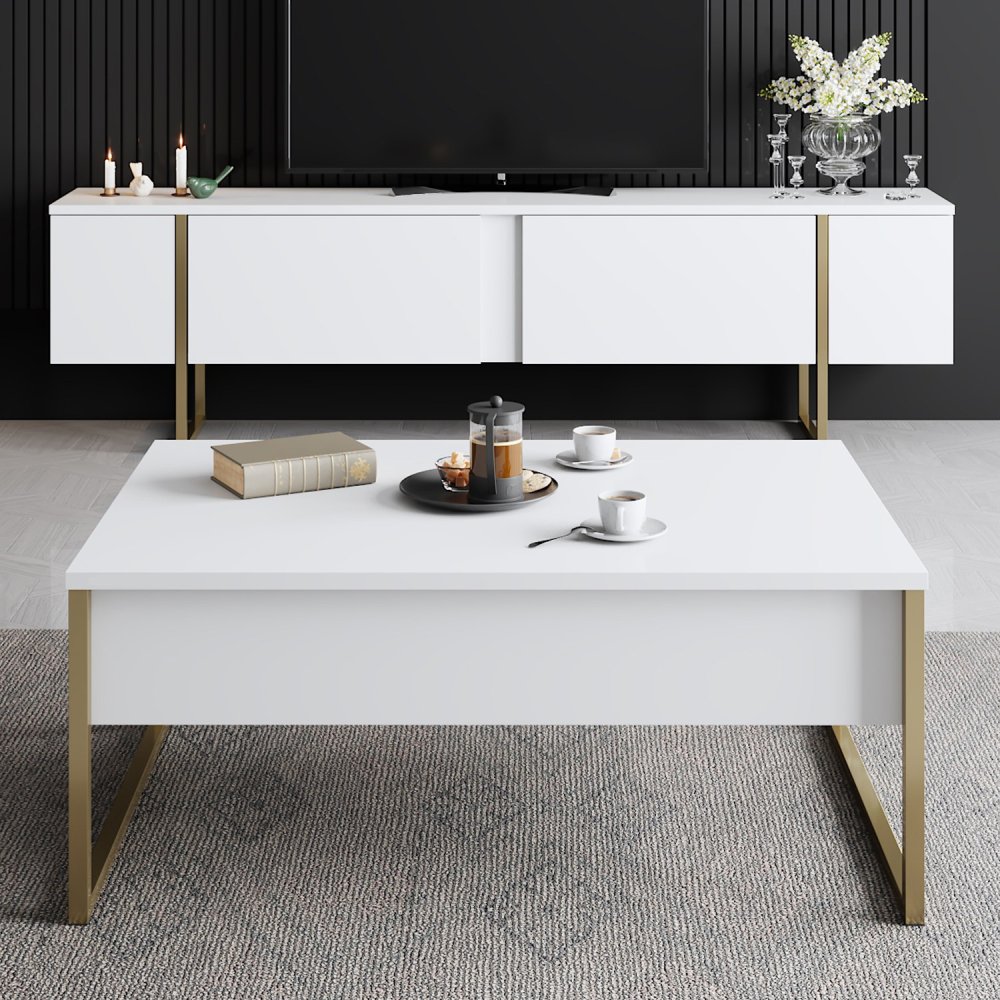 TV stolek Luxe - White, Gold (obrázek 5)