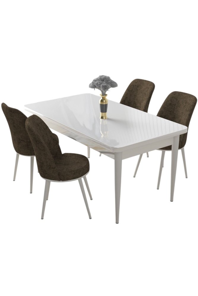 Dining Table & Chairs Set (5 Pieces) Nil - White, Brown (obrázek 2)