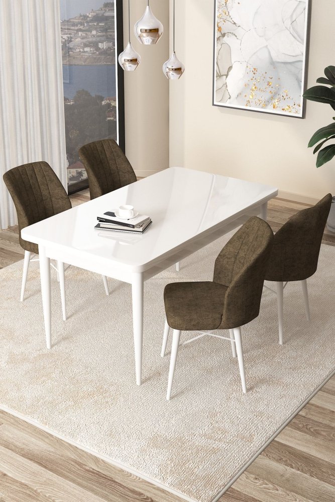 Dining Table & Chairs Set (5 Pieces) Arp - White, Brown