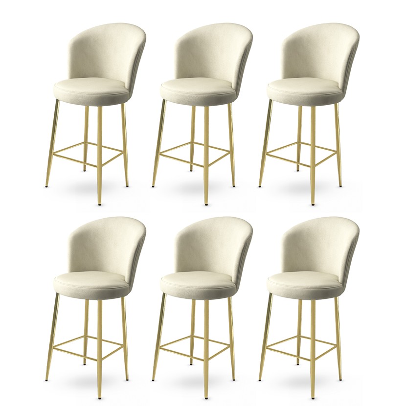 Bar Stool Set (6 Pieces) Fora - Cream, Gold