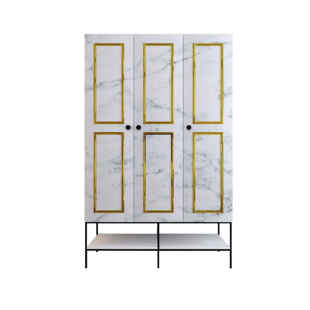 Šatní skříň Martin 3 - White, Black, Gold (obrázek 3)