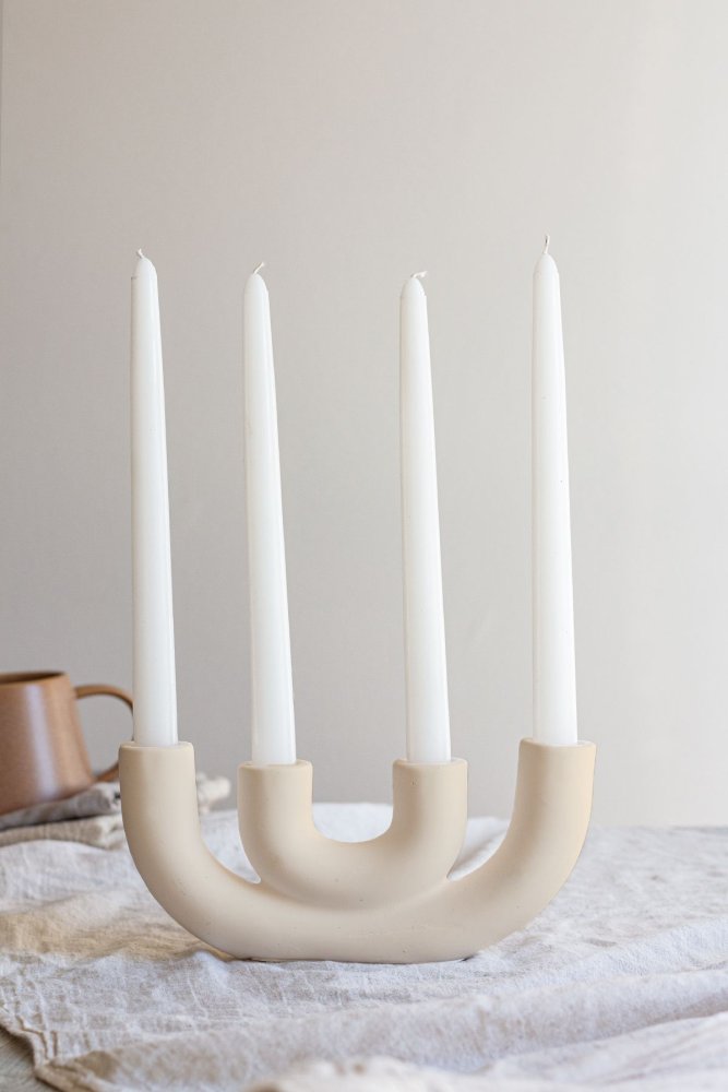 Candlestick Set (5 Pieces) Four Arms - Beige