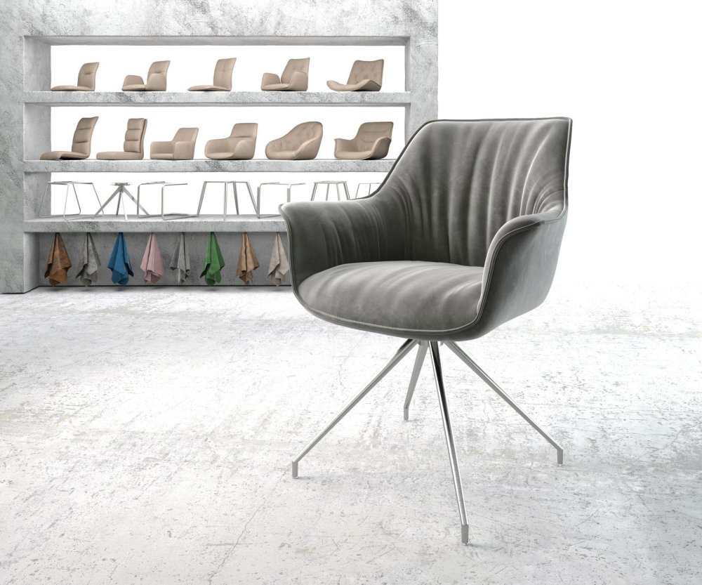 Jedálenská stolička Keila-Flex s opierkami zamat sivá krížová podstava