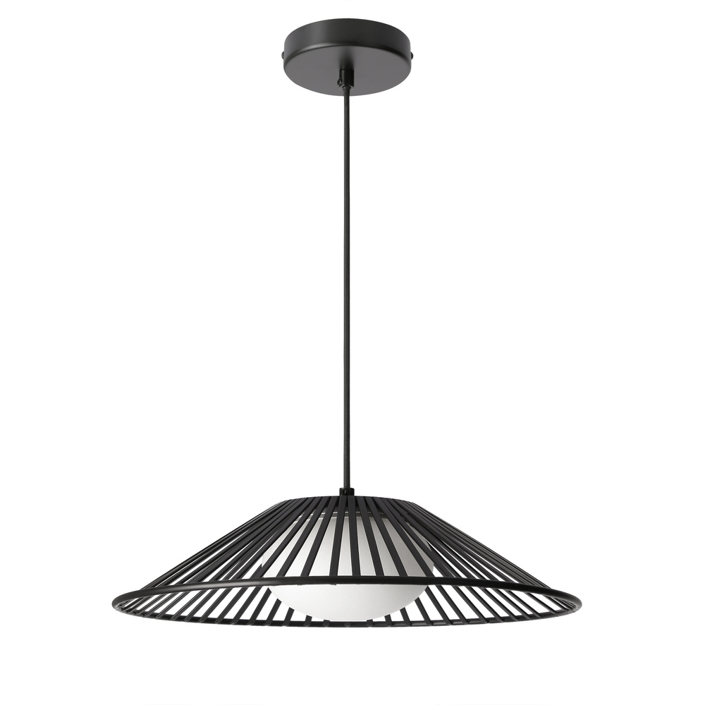 Lampa wisząca Sonte 50 czarna z białym szklanym kloszem nad stół