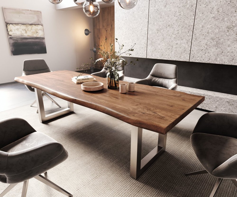 Jídelní stůl Edge 260x100 XL akácie hnědá nerezová ocel široký Live