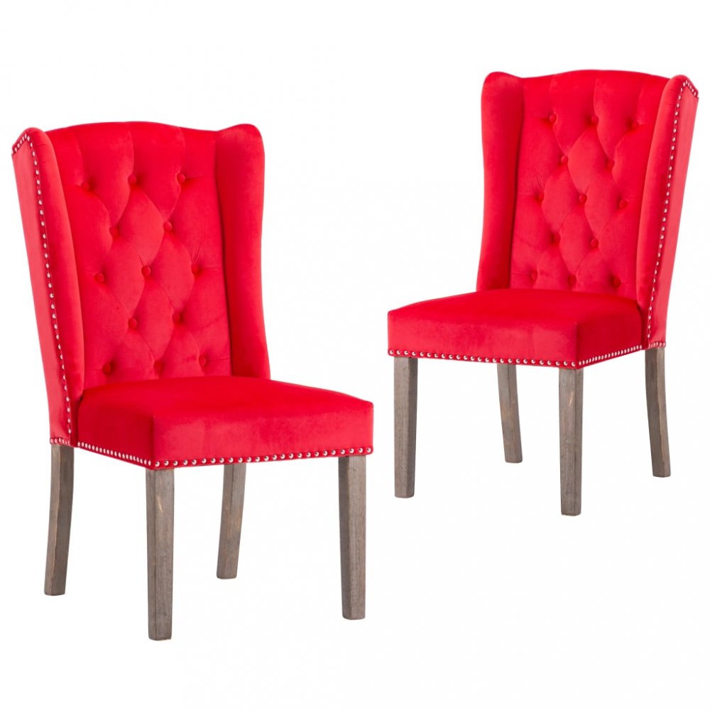 E-shop Jídelní židle 2 ks samet / kaučukovník  Červená,Jídelní židle 2 ks samet / kaučukovník  Červená