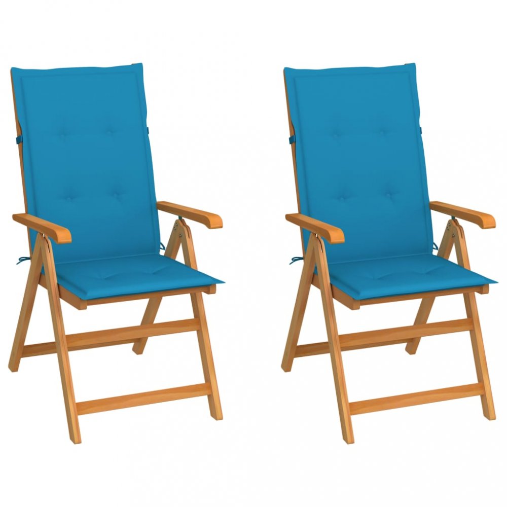 Záhradná stolička 2 ks teak / látka Dekorhome Svetlo modrá
