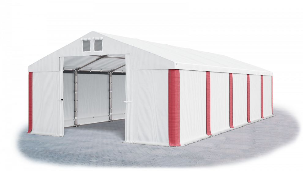 Garážový stan 6x10x3,5m střecha PVC 560g/m2 boky PVC 500g/m2 konstrukce ZIMA Bílá Bílá Červené,Garáž