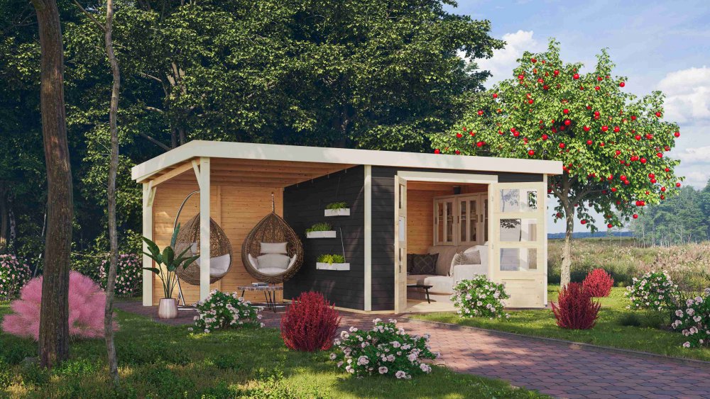 Drevený záhradný domček KERKO 6 s prístavkom 240 Lanitplast