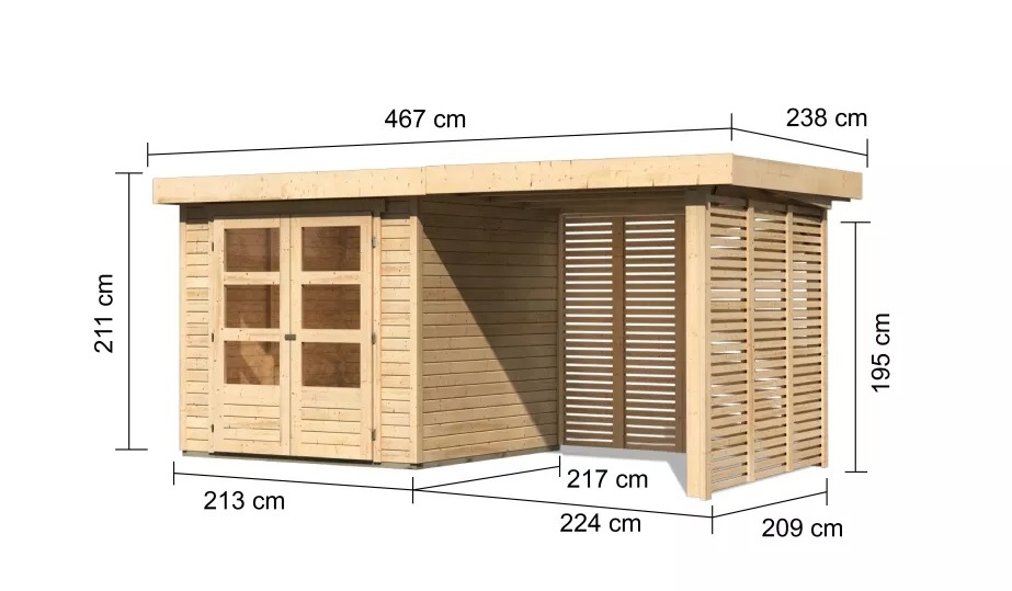 Dřevěný zahradní domek ASKOLA 2 s přístavkem Lanitplast 240 cm