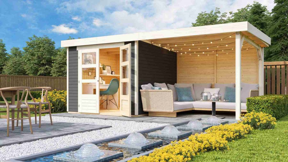Drevený záhradný domček ASKOLA 3,5 s prístavkom 280 Lanitplast