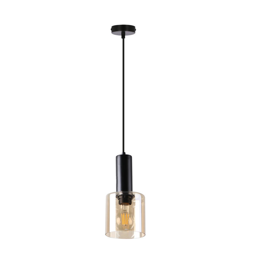 Závesná lampa Isar čierna 1x40 E27 jantárové tienidlo