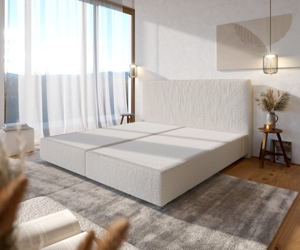 Boxspringová posteľ Dream-Well 200x200 cm bouclé s matracom a topperom