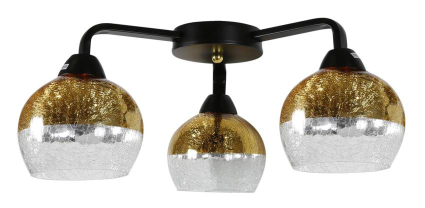 Čierno-zlatá stropná lampa, sklenené tienidlá, 3x60W, Cromina Gold