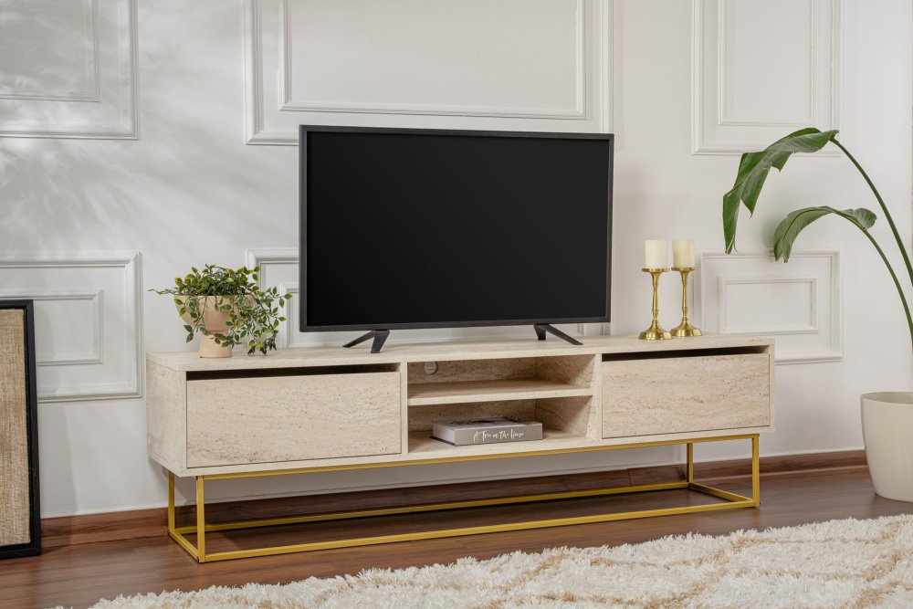 TV stolek Escape 180 - Gold, Travertine