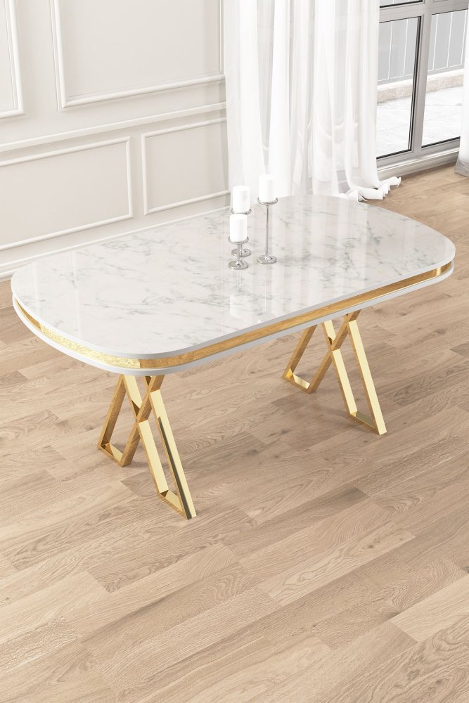 Jedálenský stôl Zae - White Marble, Gold