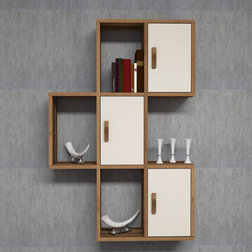 Nástěnná police Flora - Walnut, Cream (obrázek 4)