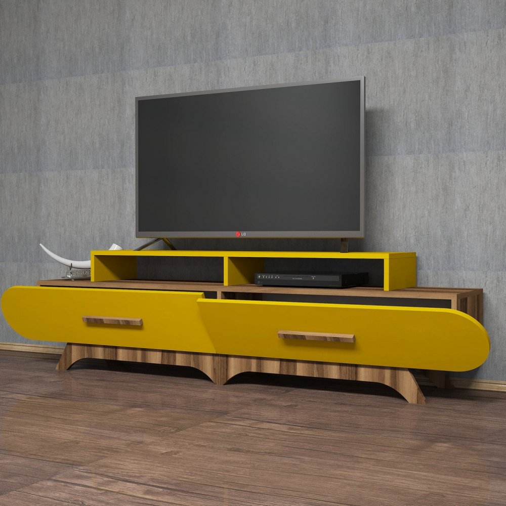TV stolek Flora - Walnut, Yellow (obrázek 5)