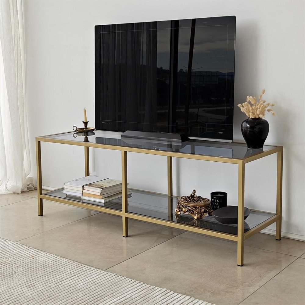 TV stolík Basic - Dark Grey, Gold
