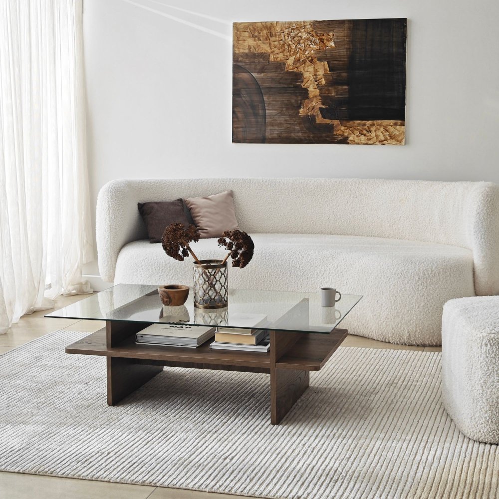 Konferenčný stolík Saga Rectangle - Walnut, Transparent