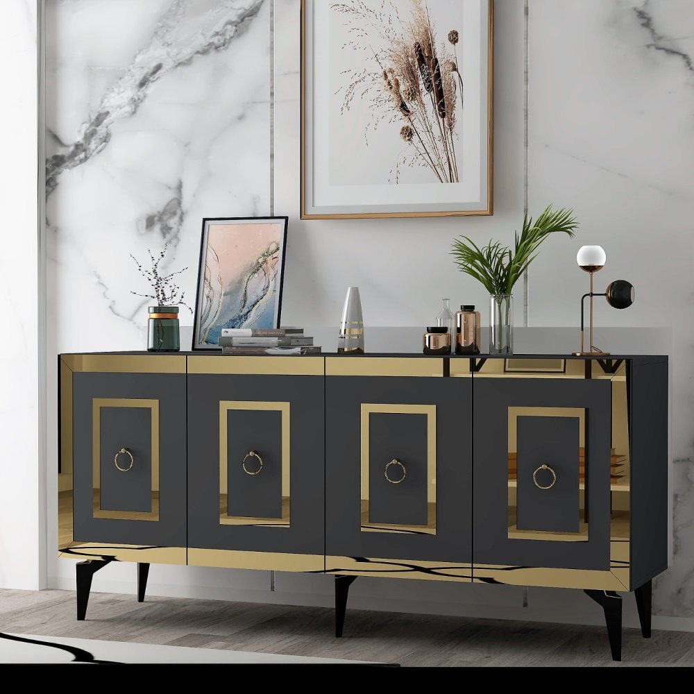 Konzolový stolík Karya - Anthracite, Gold