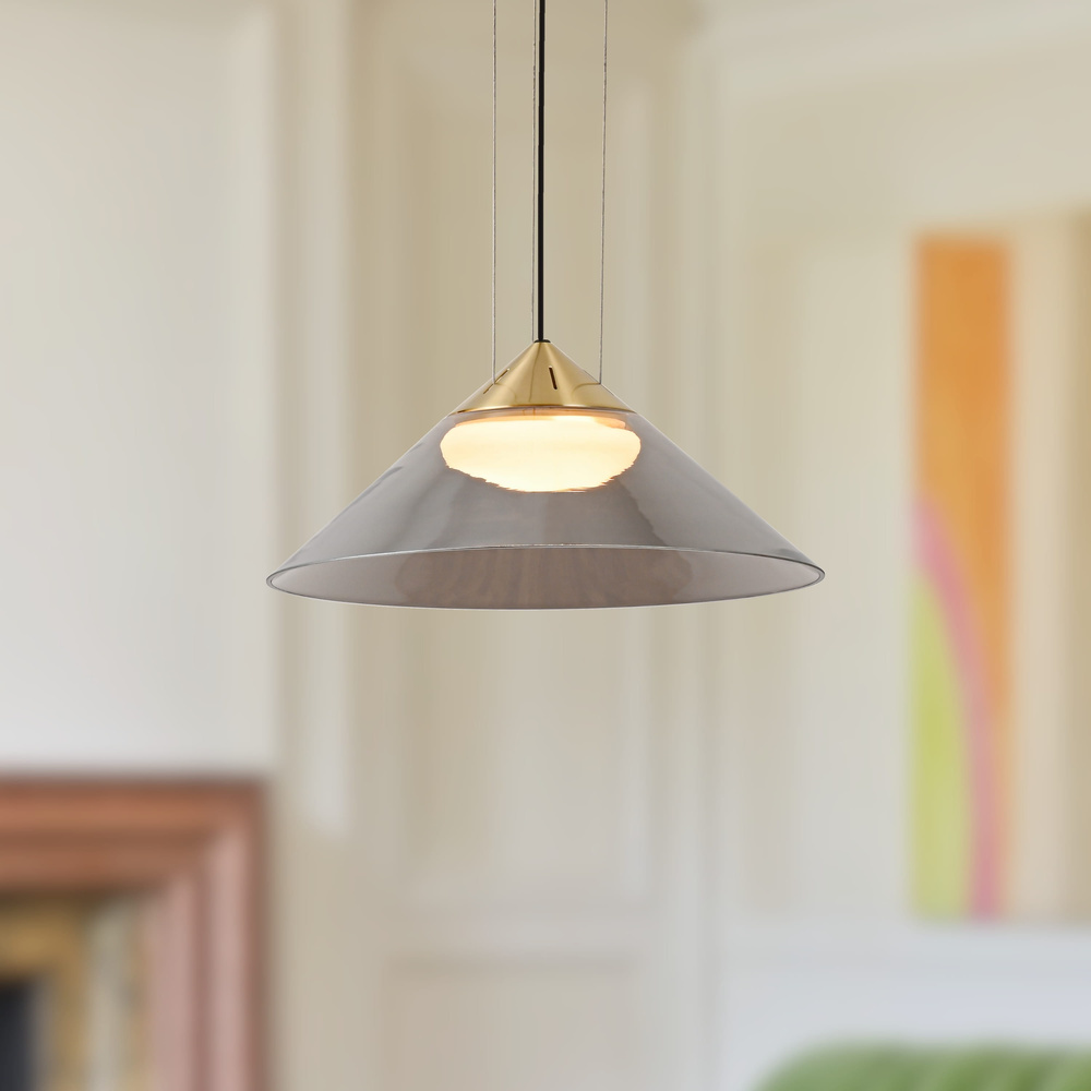 Levně Lampa wisząca Presto 34 szklana złota z kloszem dymionym nad stół GX53