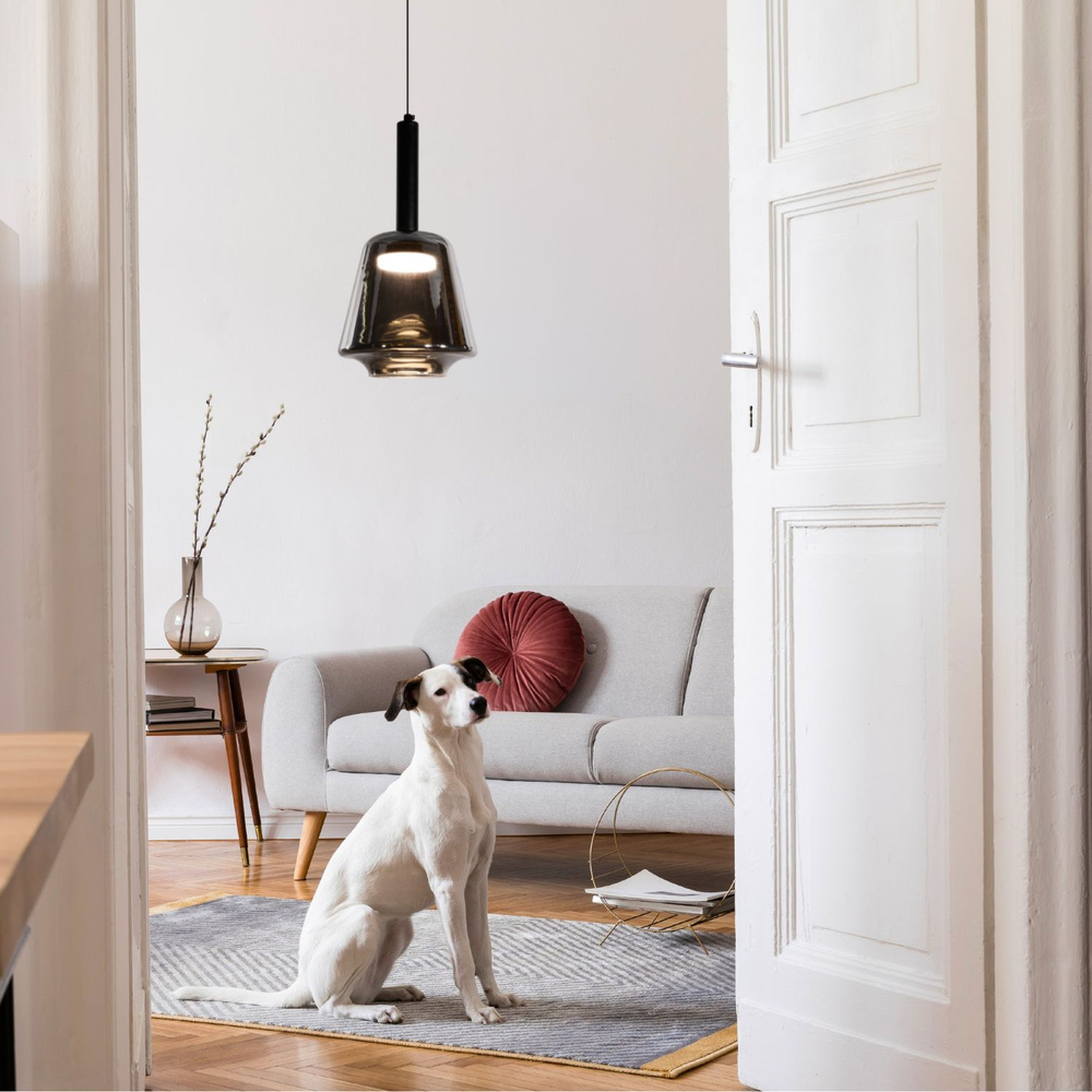 Lampa wisząca Bueno szklana czarna z kloszem dymionym do salonu