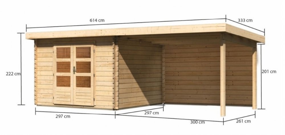 Drevený záhradný domček BASTRUP 5 s prístavkom Lanitplast Prírodné drevo