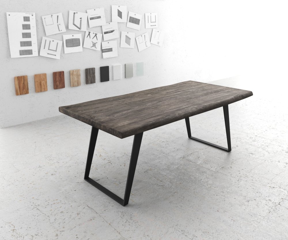 Jedálenský stôl Edge 200x100 XL akácia platina kovový uhlový