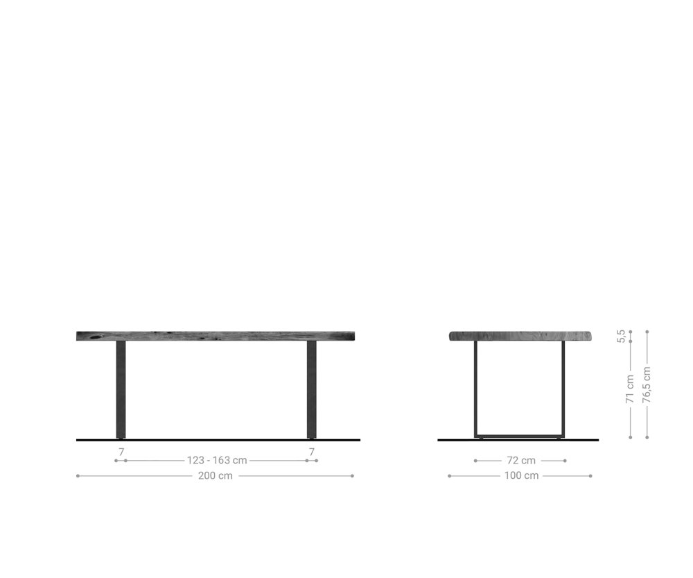 Jídelní stůl Edge 200x100 cm XL akácie hnědá kov černá Obrázek
