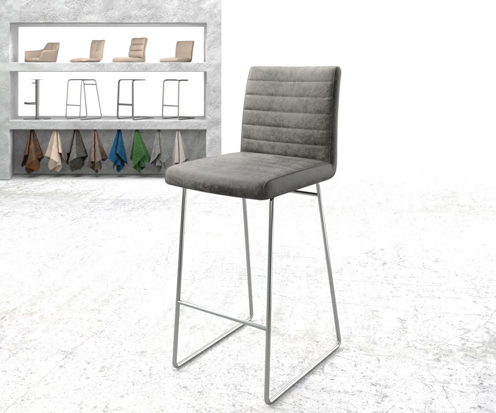 Barová židle Earnest-Flex šedá vintage tenká podnož nerezová