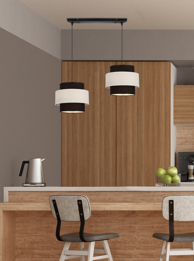 Závesná lampa Benta čierna 2x40W e27 tienidlo čierne+krémové