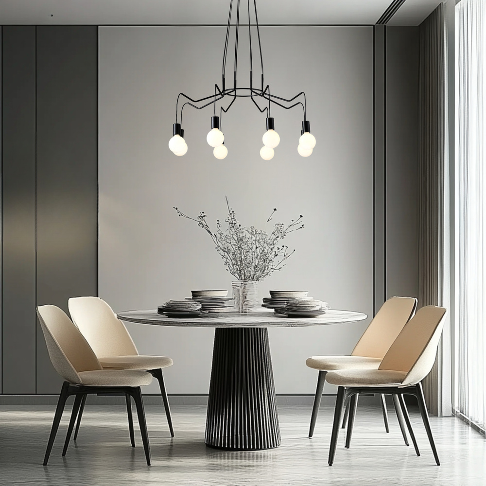 Závesná stropná lampa, matná čierna, 8x40W, Basso