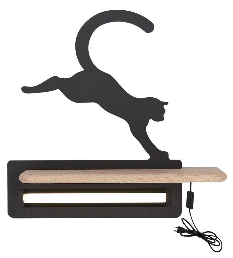 Nástenná policová LED lampa Cat Kids čierna