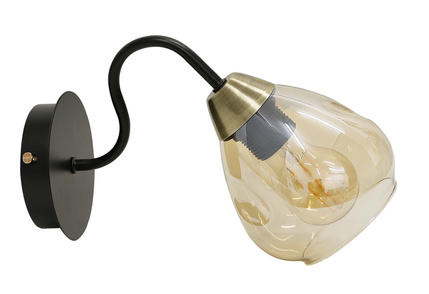 Nástěnná lampa černá/zlatá sklo kouřové 1xE27 Unica