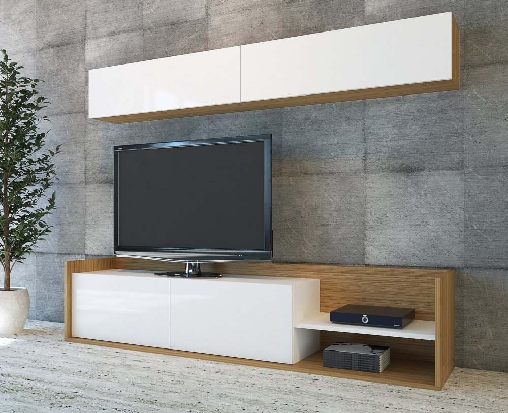 TV skrinka / Obývacia stena Kale - Teak, White