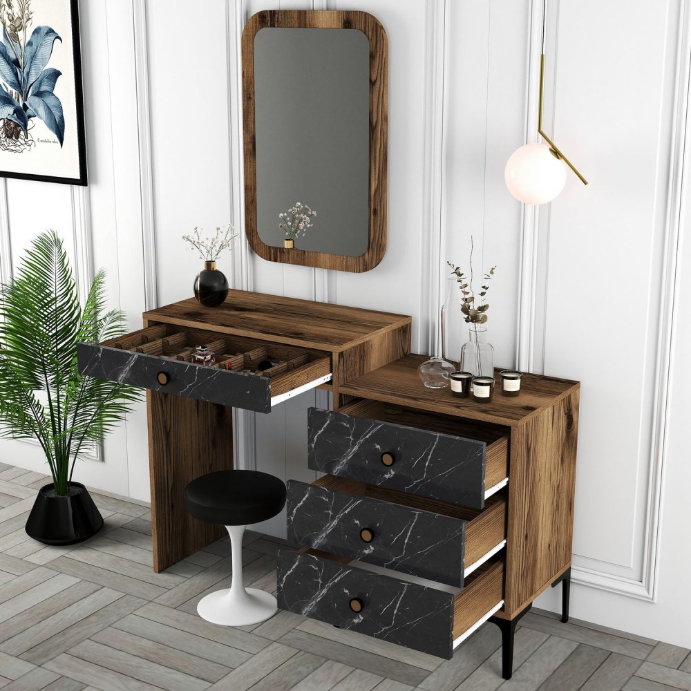 Toaletní stolek Lizbon 548 - Walnut, Black (obrázek 5)