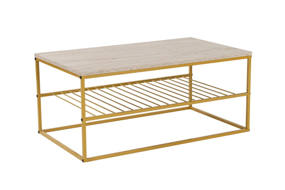 Konferenčný stolík Asude - Gold, Travertine