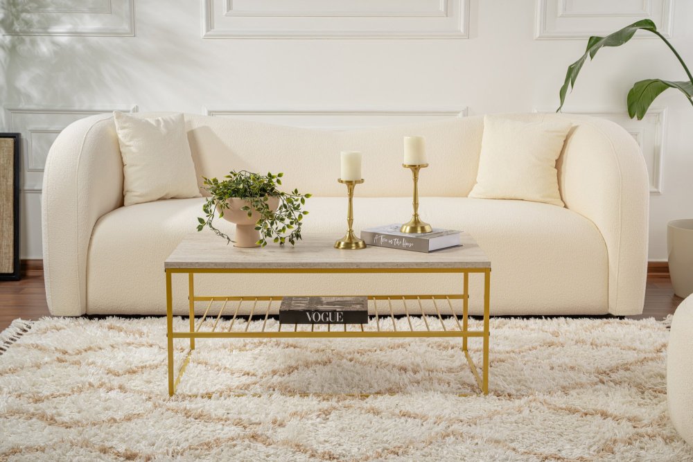 Konferenčný stolík Asude - Gold, Travertine