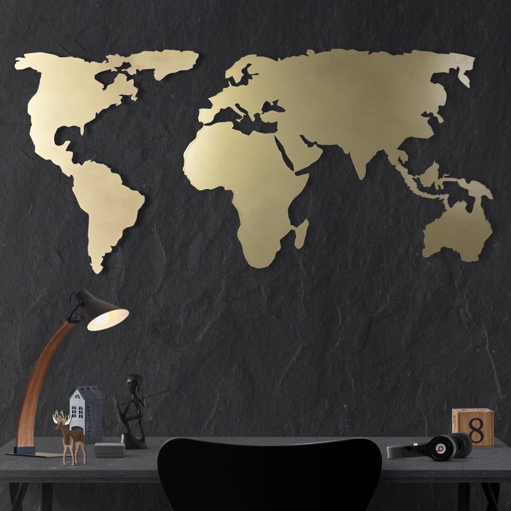 Dekoratívny kovový doplnok na stenu World Map Silhouette - Gold
