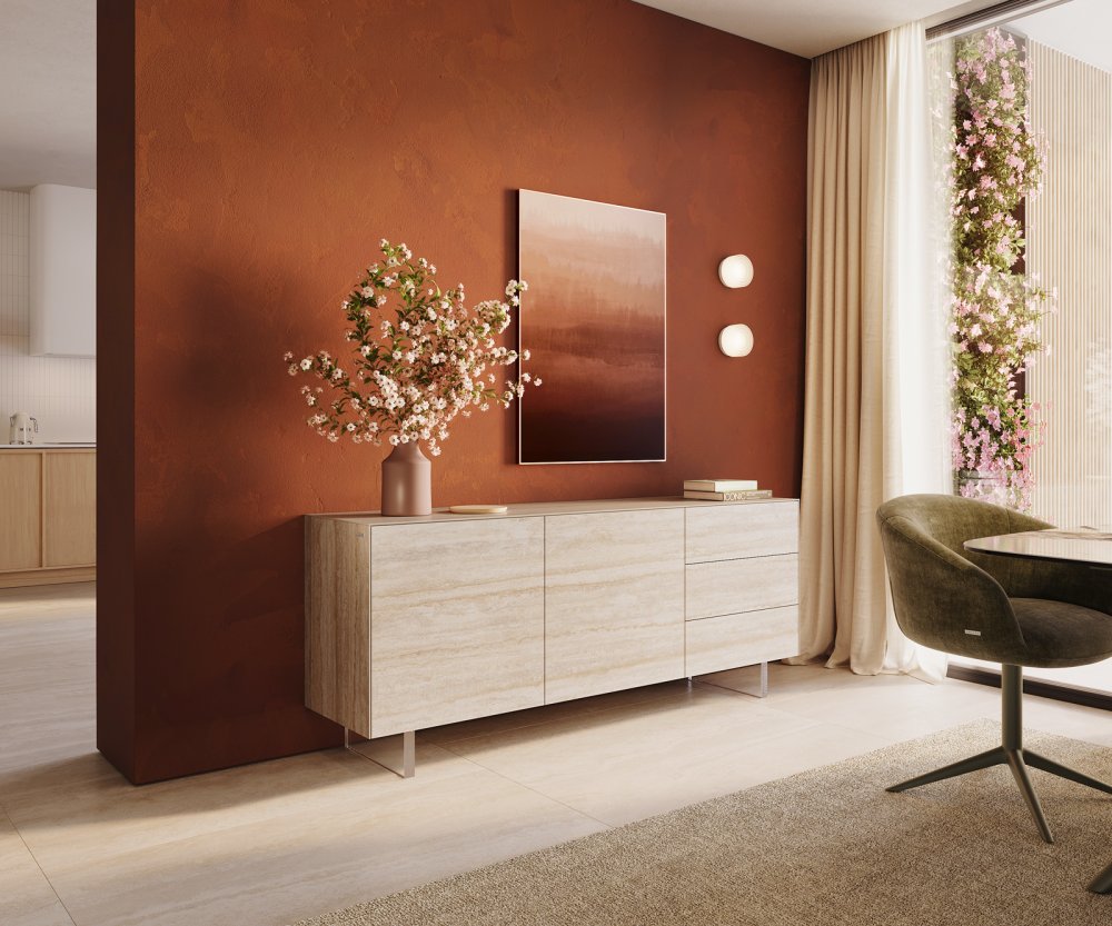 Komoda Cuor 180 cm keramika Laminam® Travertino Bianco krémovo biela 2