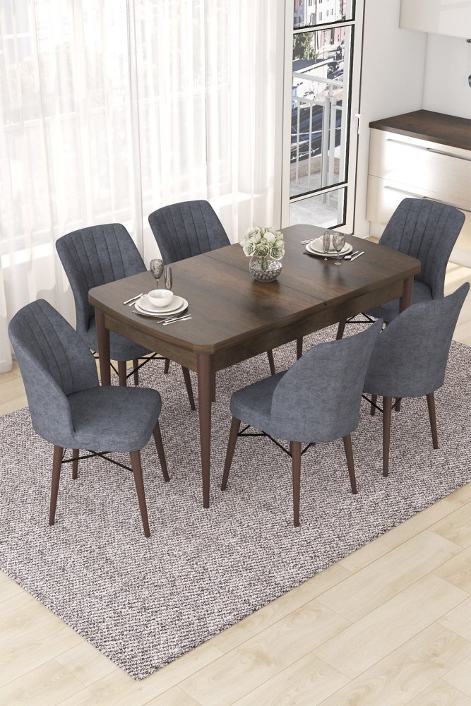 Extendable Dining Table & Chairs Set (7 Pieces) Nef - Baroque, Fume