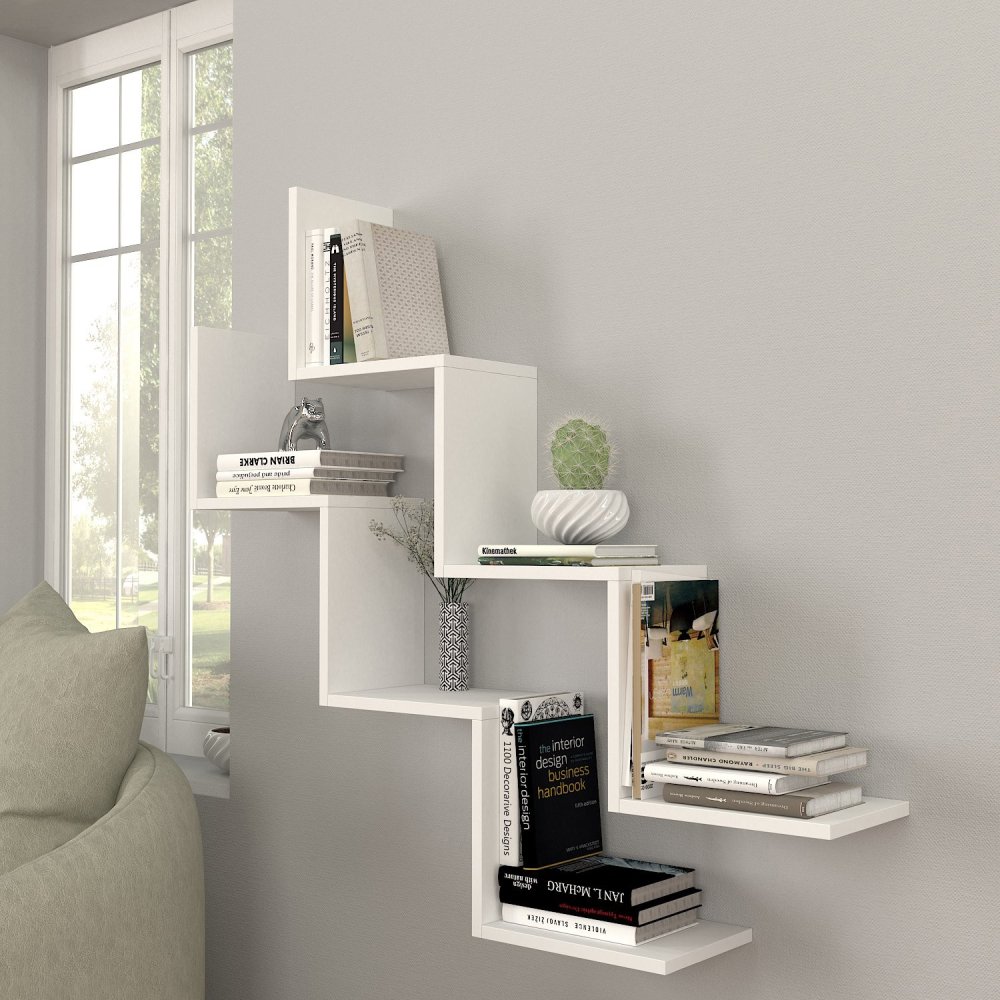 Nástenná polica Zig Zag - White