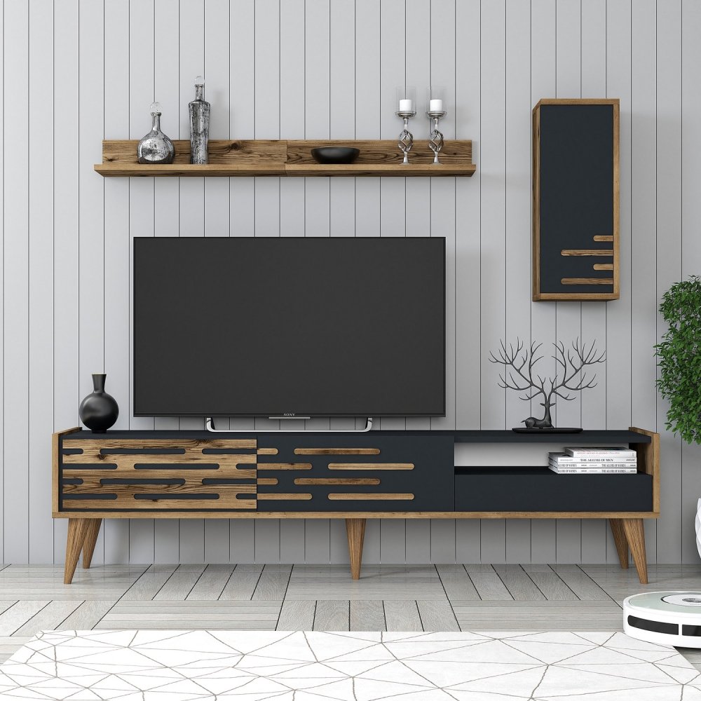 TV stěna / Sestava pod TV Valensiya - Walnut, Anthracite (obrázek 6)